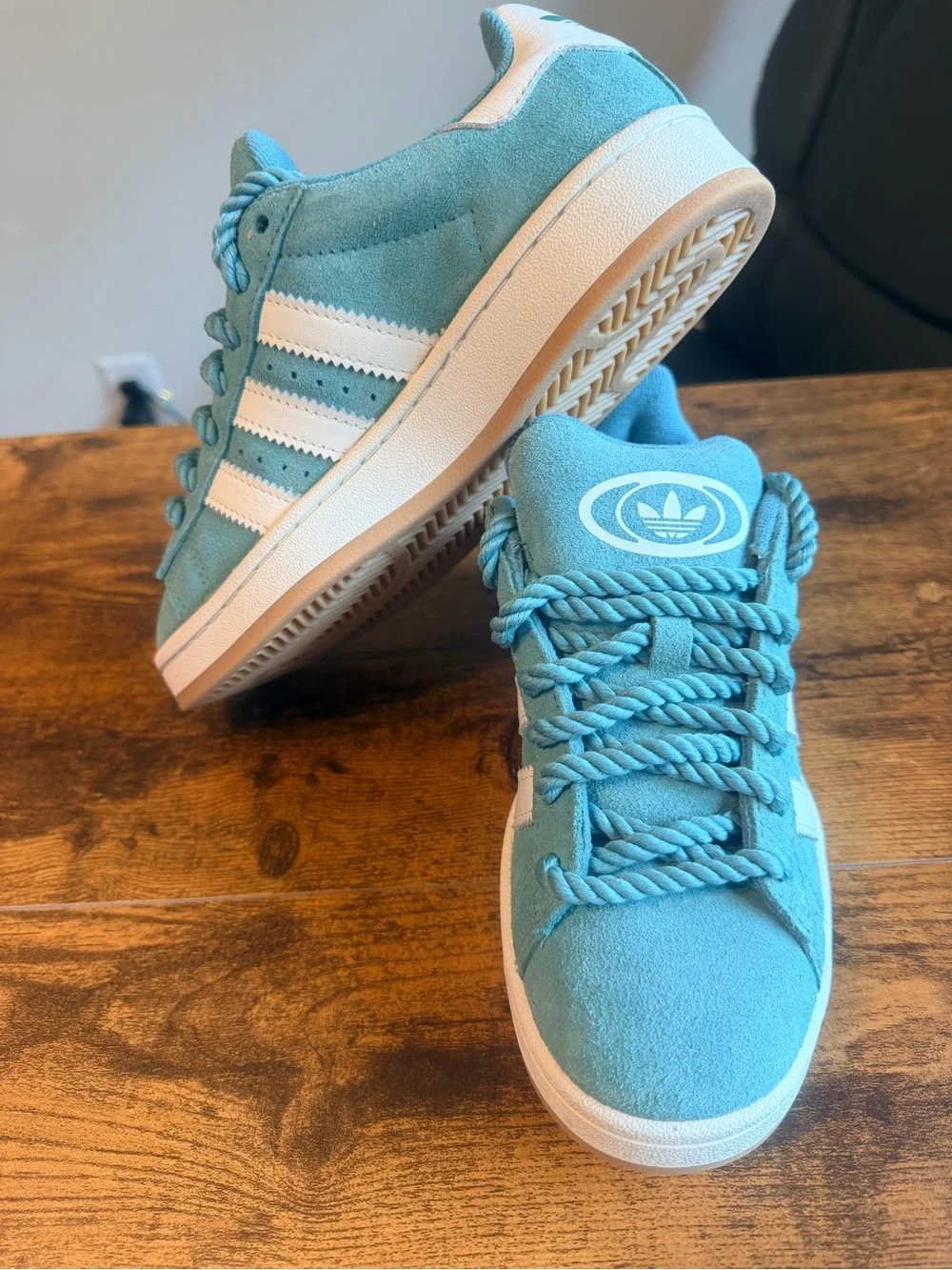 adidas Campus Suede Sneakers in Teal Blue and White 6W